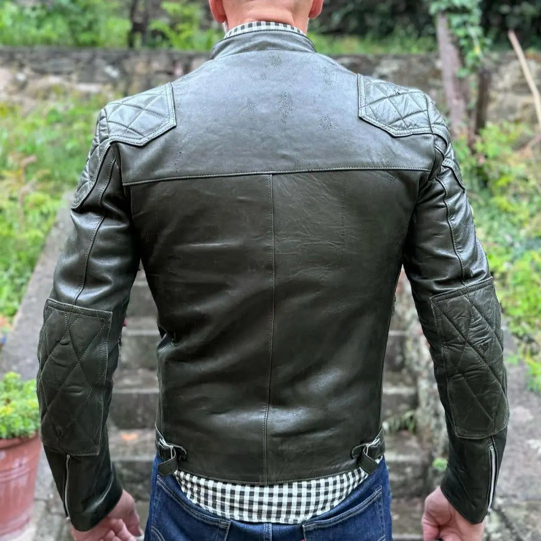 Quilted Shoulders Green Leather Jacket - FEASSA