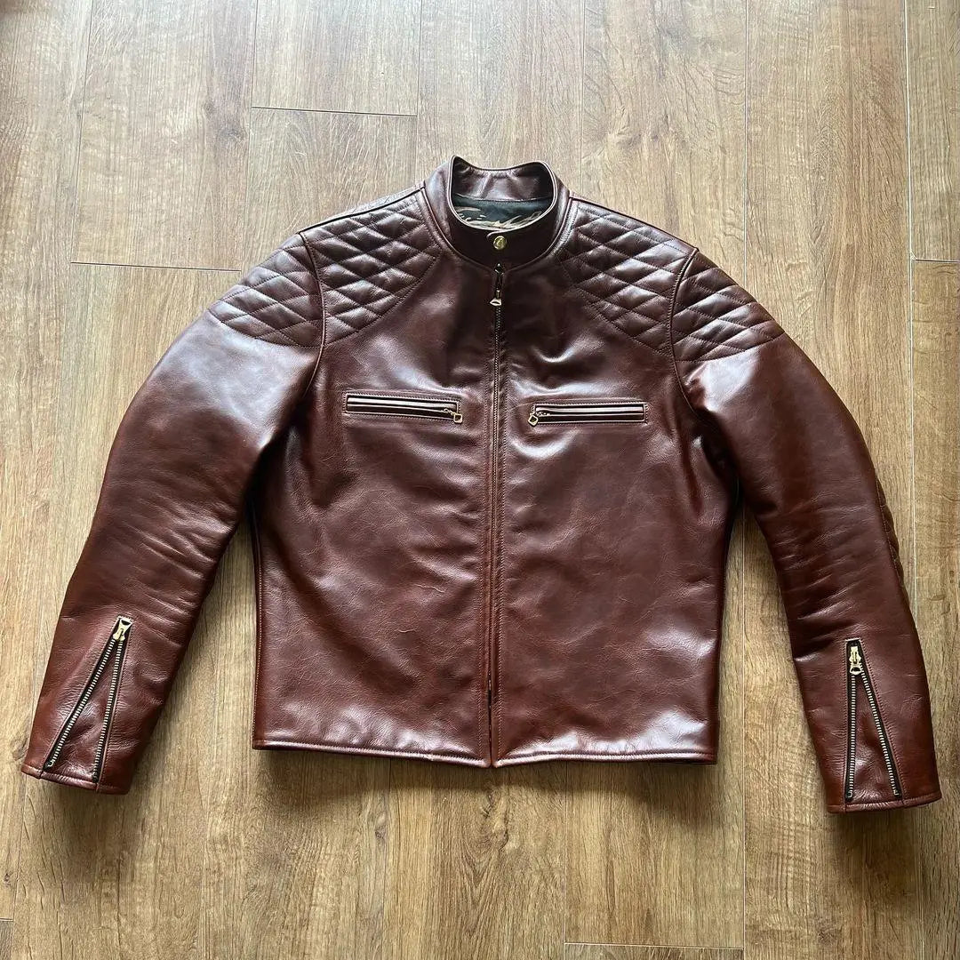 Quilted shoulder cafe racer leather jacket - FEASSA