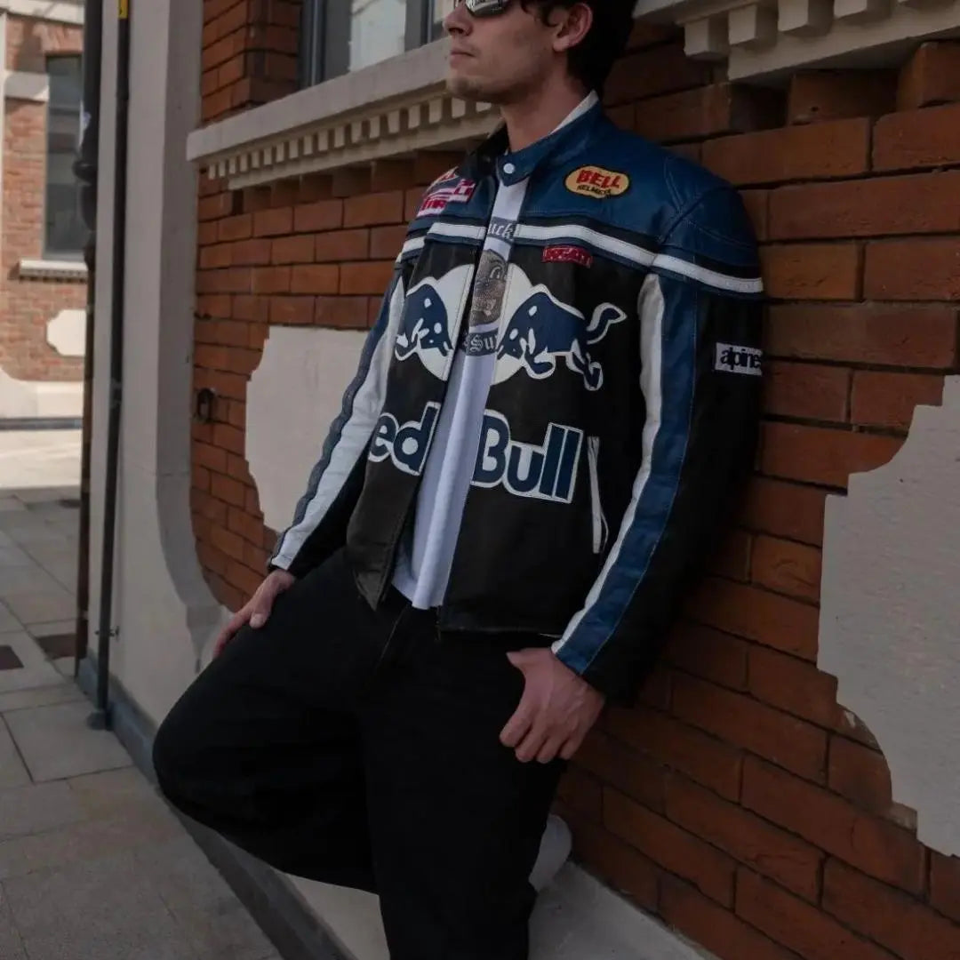 Redbull Racing Leather Jacket - Black & Blue - FEASSA