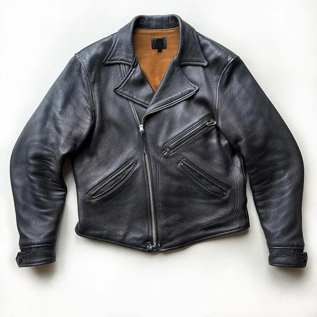 Jet Black Classic leather jacket - FEASSA