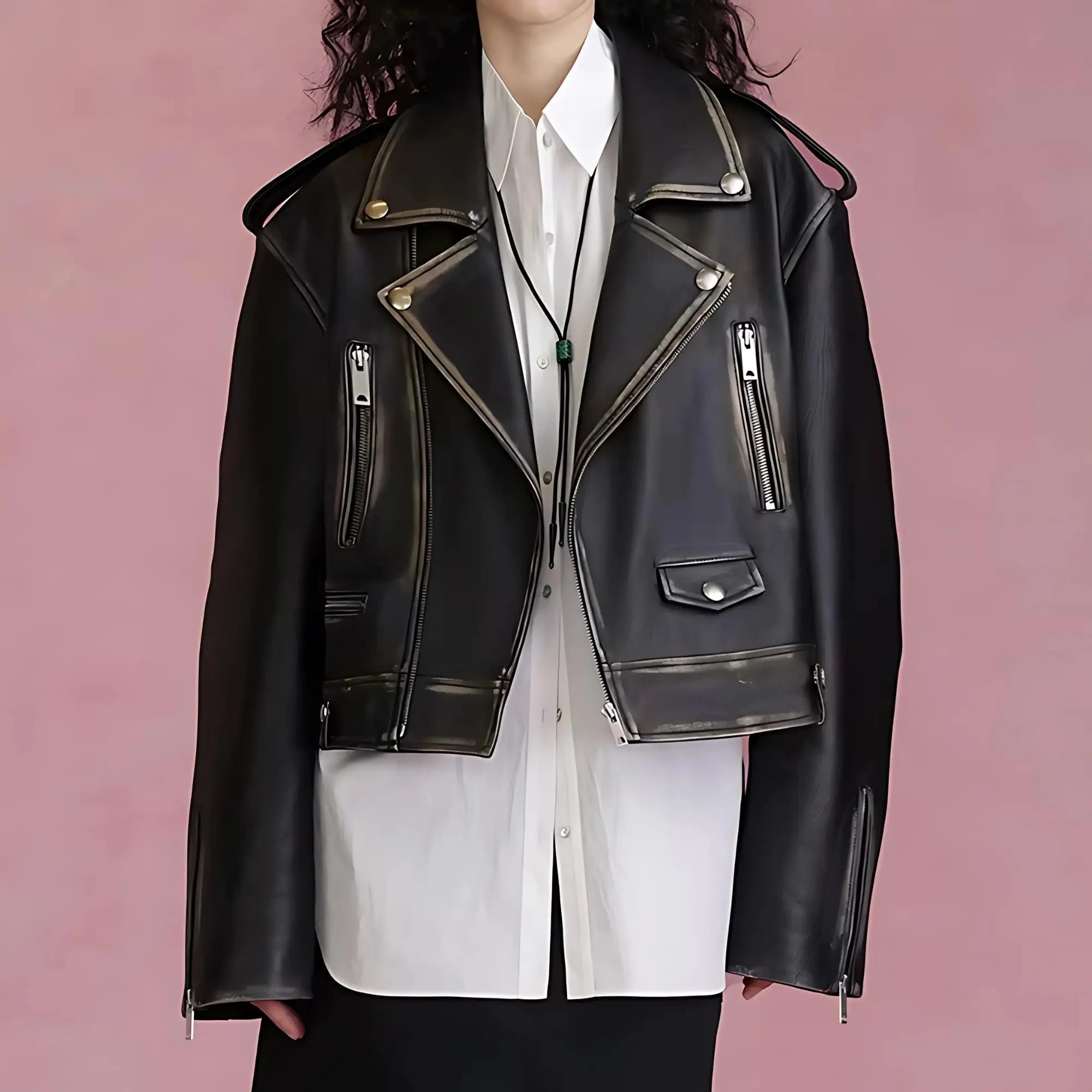 Distressed Biker Leather Jacket - FEASSA