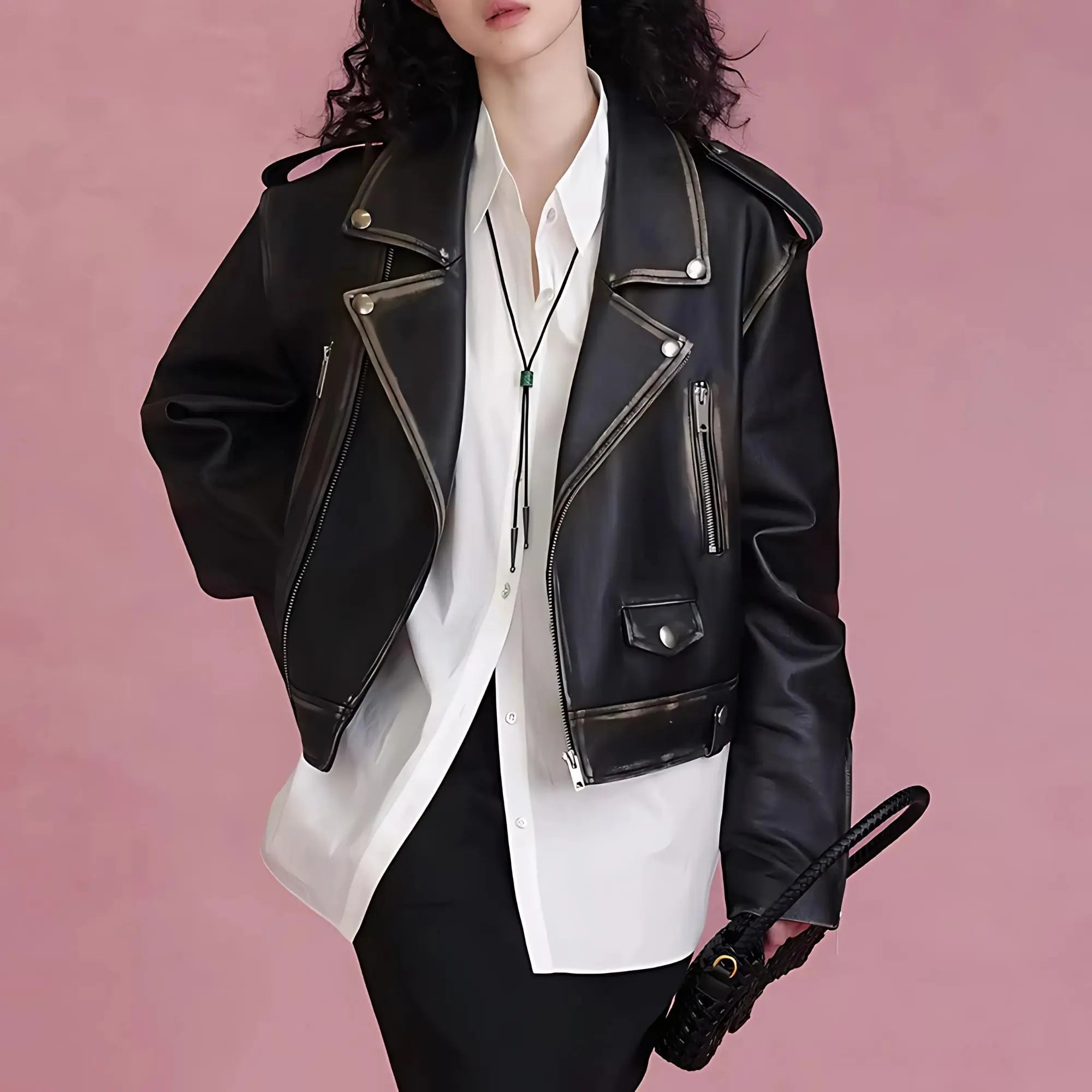 Distressed Biker Leather Jacket - FEASSA