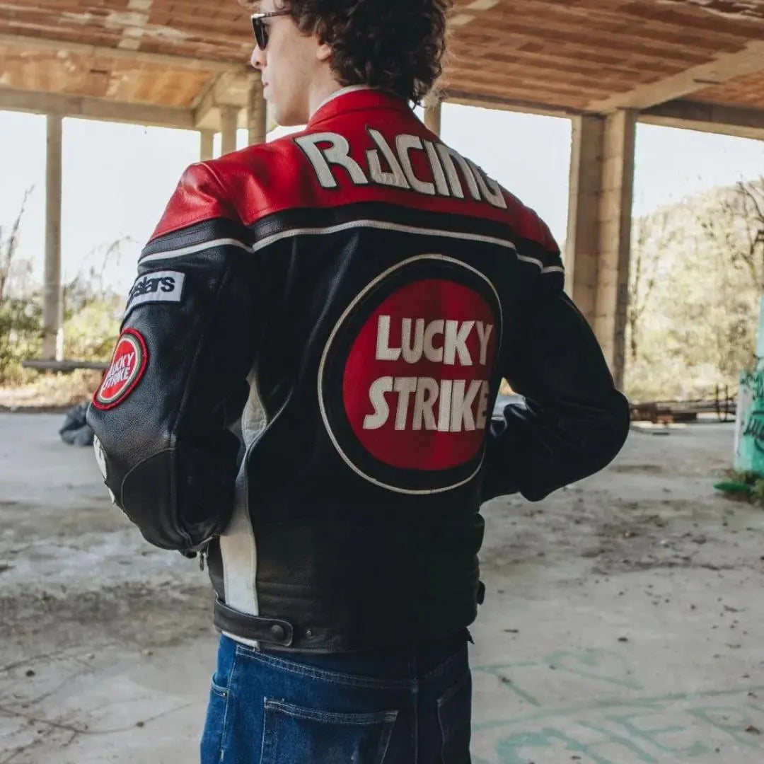 Lucky Strike Leather Jacket - Black & Red - FEASSA