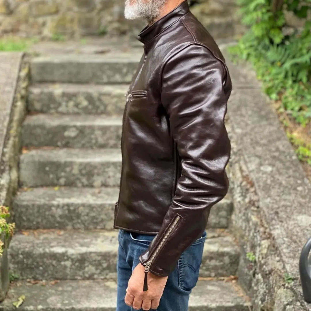 Cafe Racer Brown Leather Jacket - FEASSA