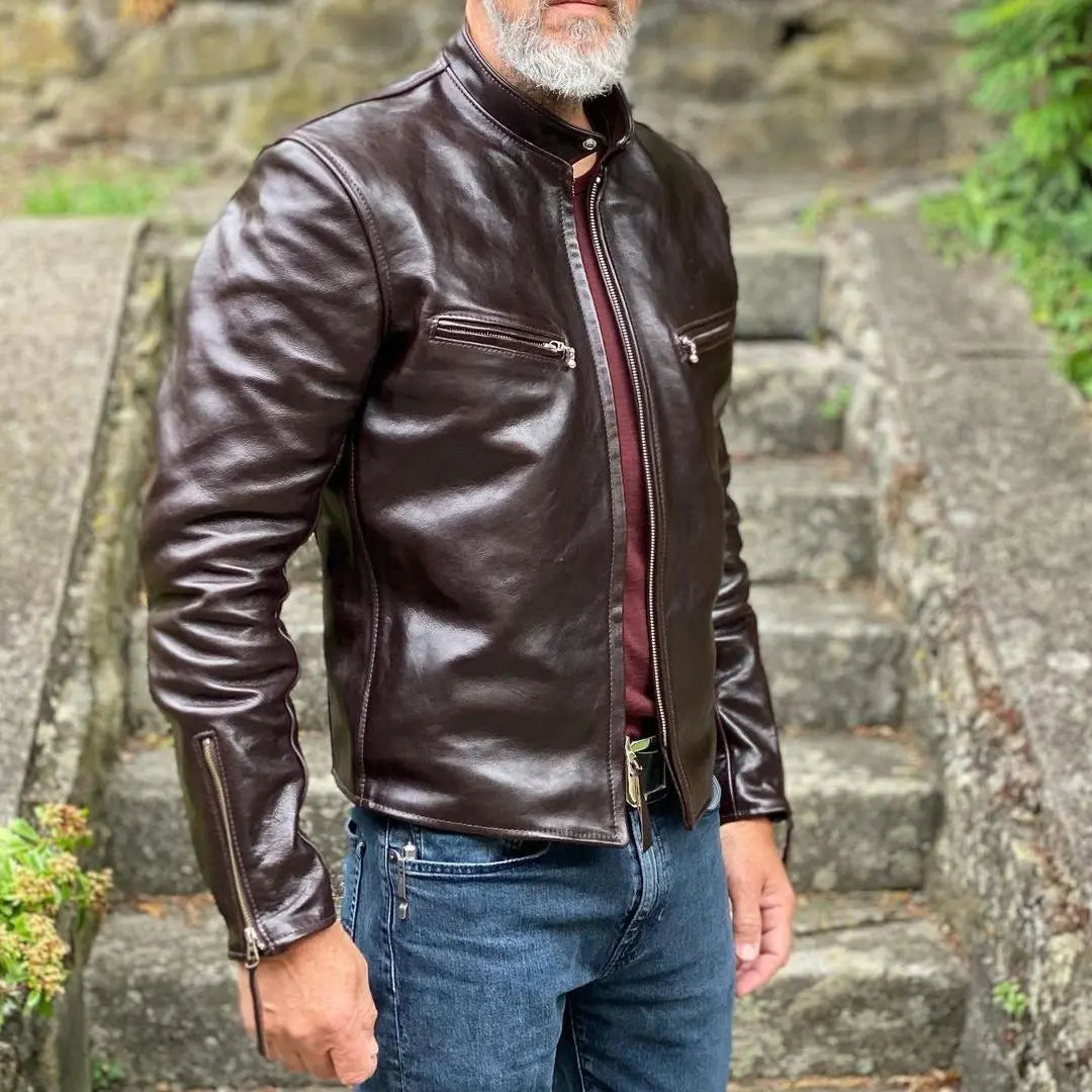 Cafe Racer Brown Leather Jacket - FEASSA