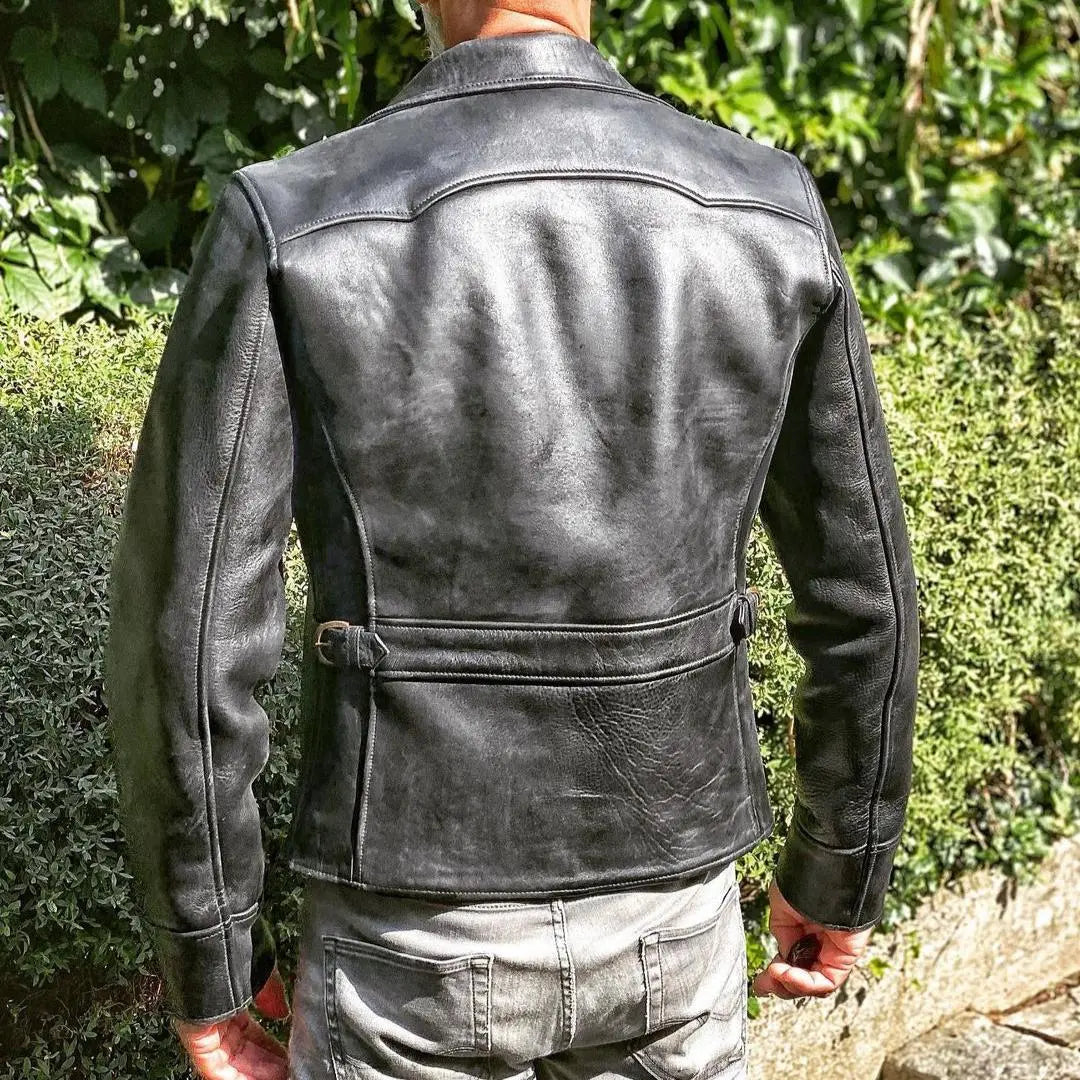 Black Halfbelt Leather Jacket - FEASSA