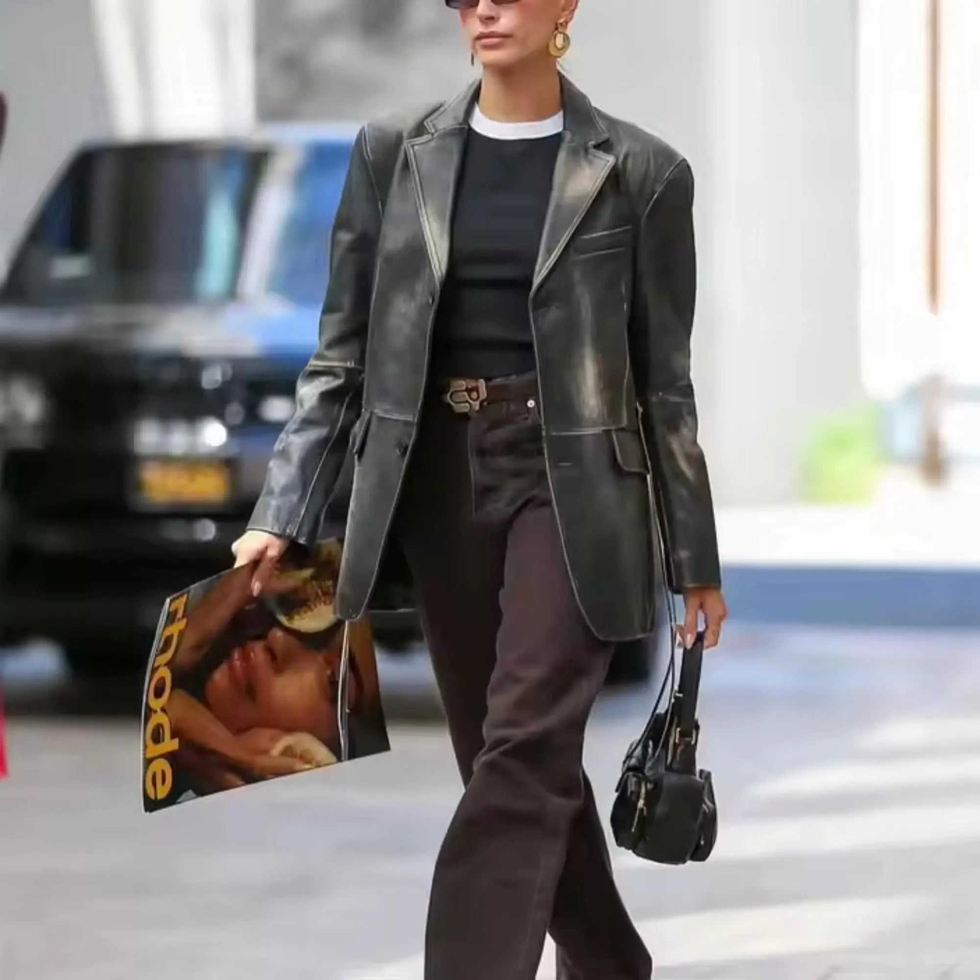 Brown Brushed Leather Blazer - FEASSA