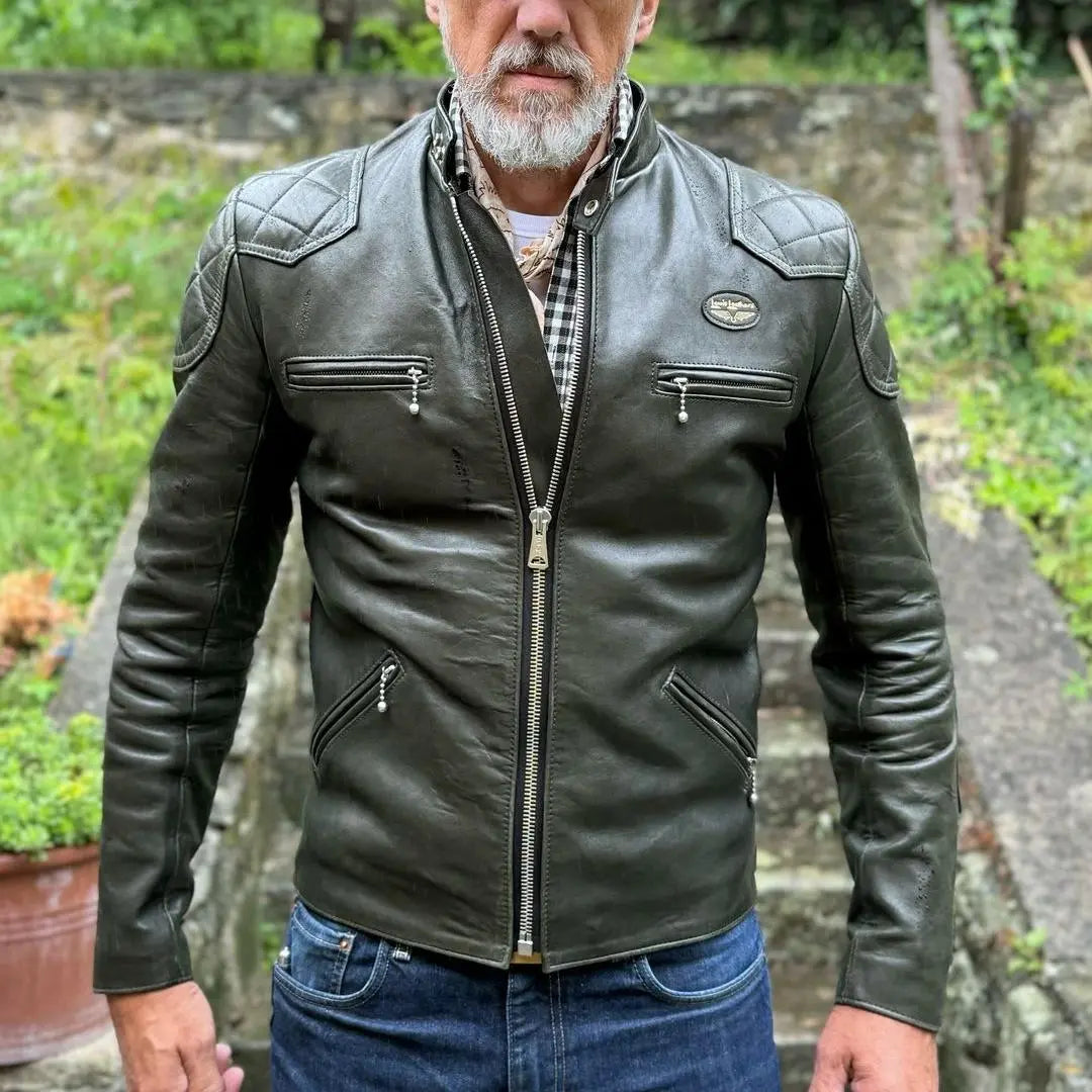 Quilted Shoulders Green Leather Jacket - FEASSA