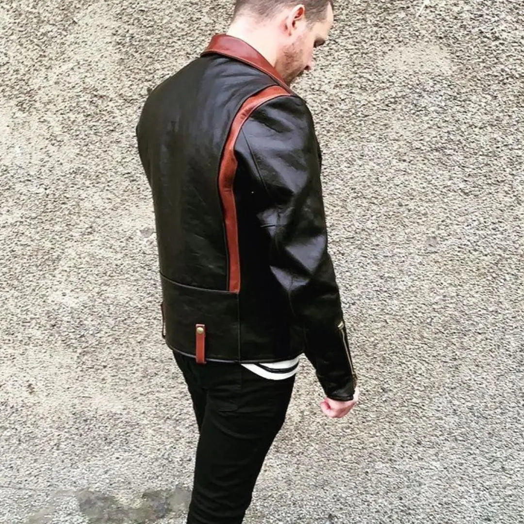 Two Tone Biker Leather Jacket - FEASSA