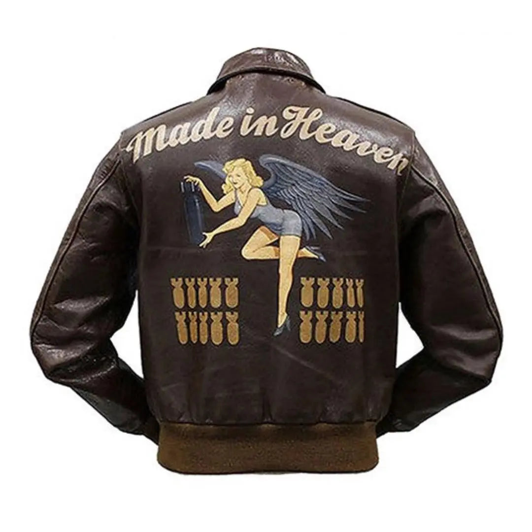 Made in Heaven Brown Leather Bomber Jacket - FEASSA