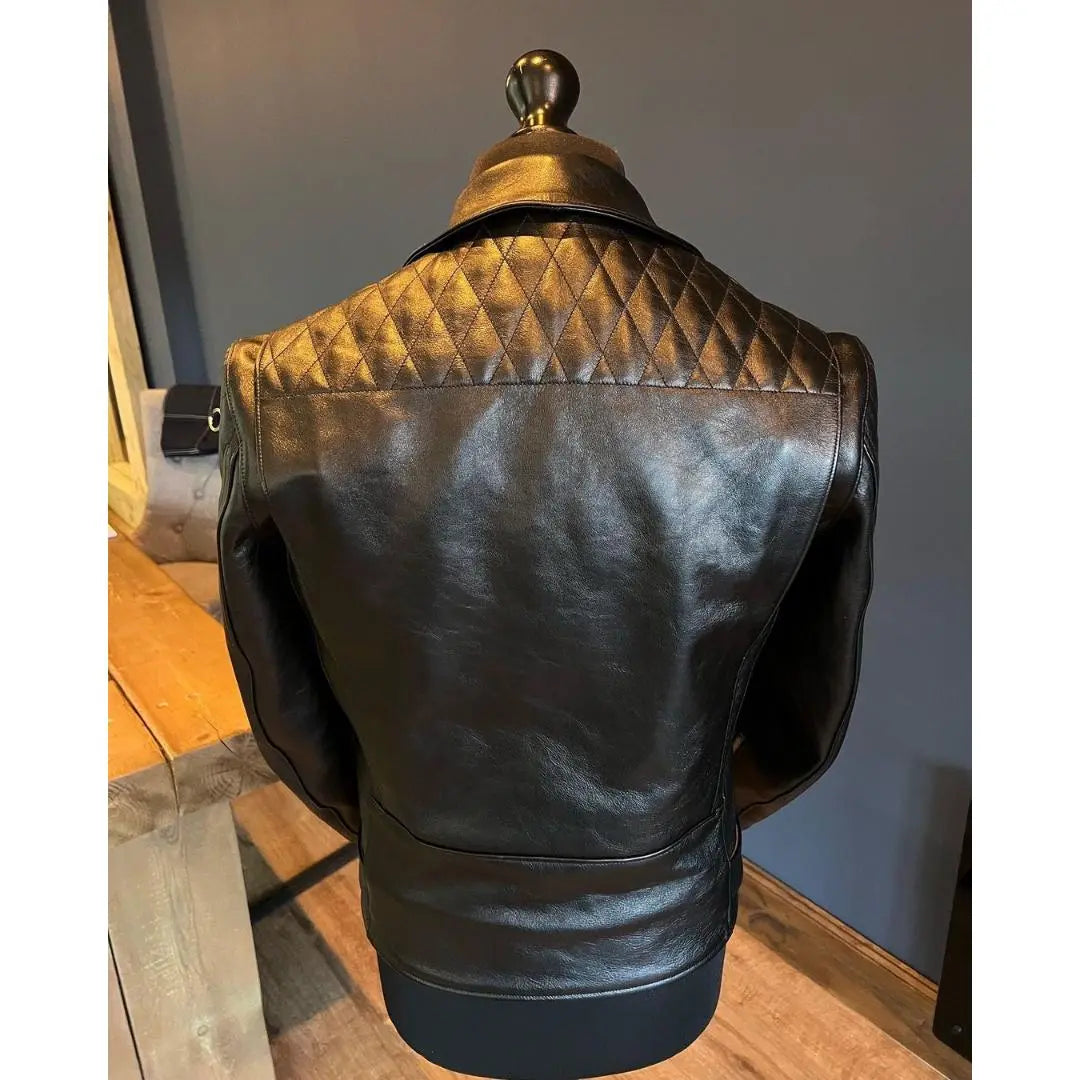 Quilted Shoulder Biker Leather Jacket - FEASSA