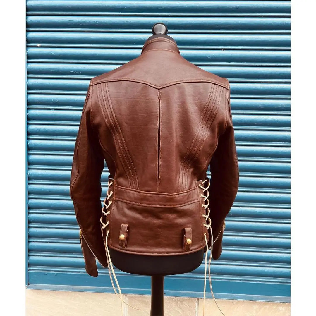 Back Laces Brown Leather Jacket - FEASSA