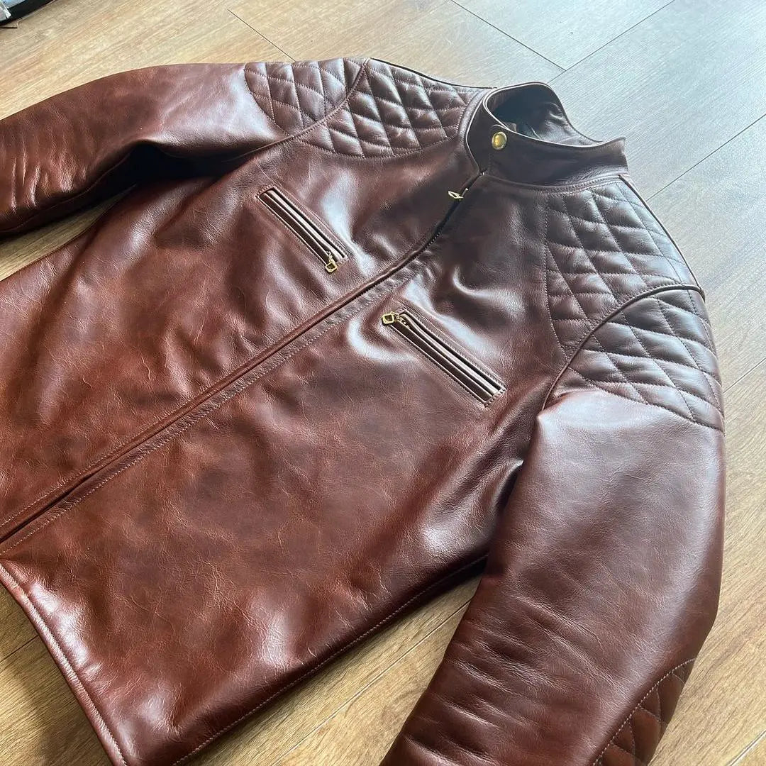 Quilted shoulder cafe racer leather jacket - FEASSA