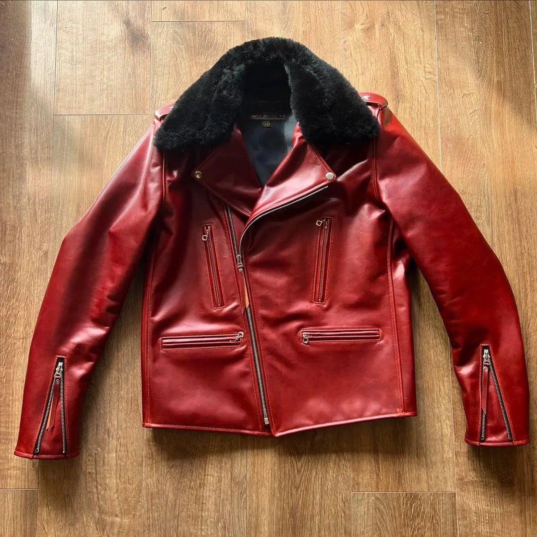 Detachable Collar Red leather jacket - FEASSA