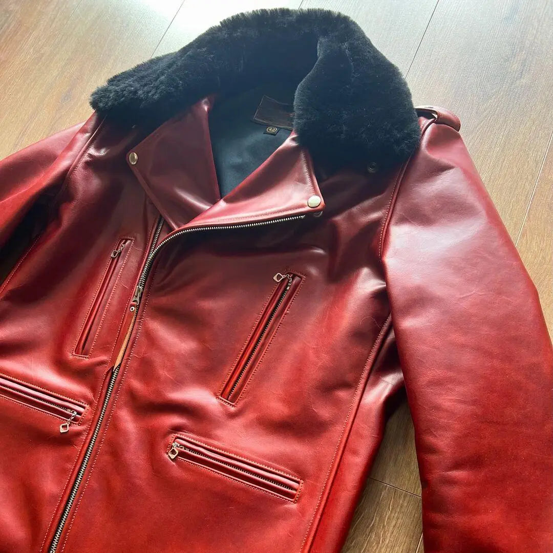 Detachable Collar Red leather jacket - FEASSA