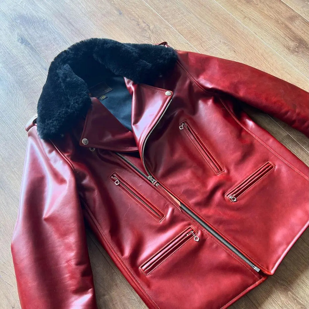 Detachable Collar Red leather jacket - FEASSA