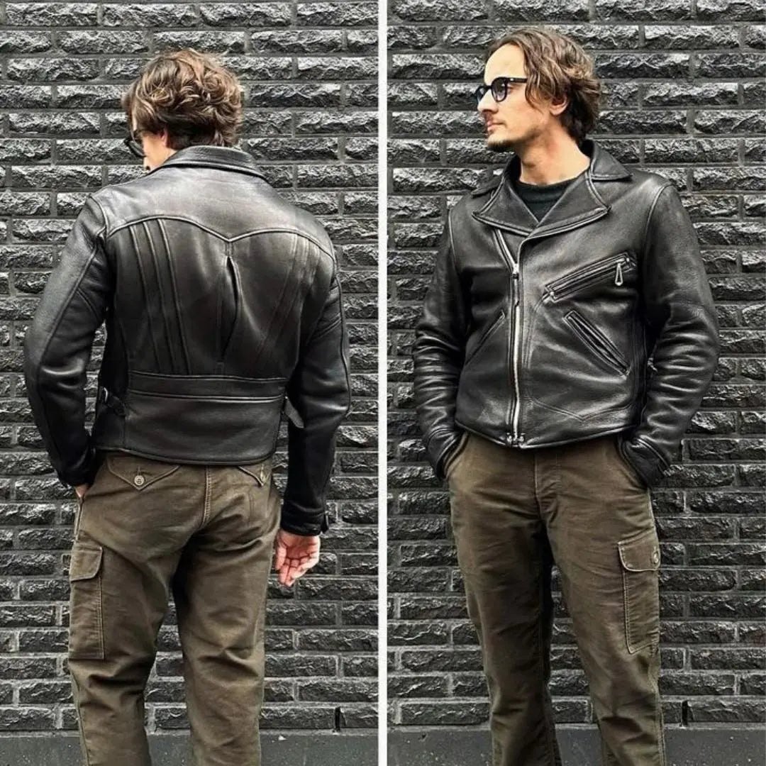 Jet Black Classic leather jacket - FEASSA