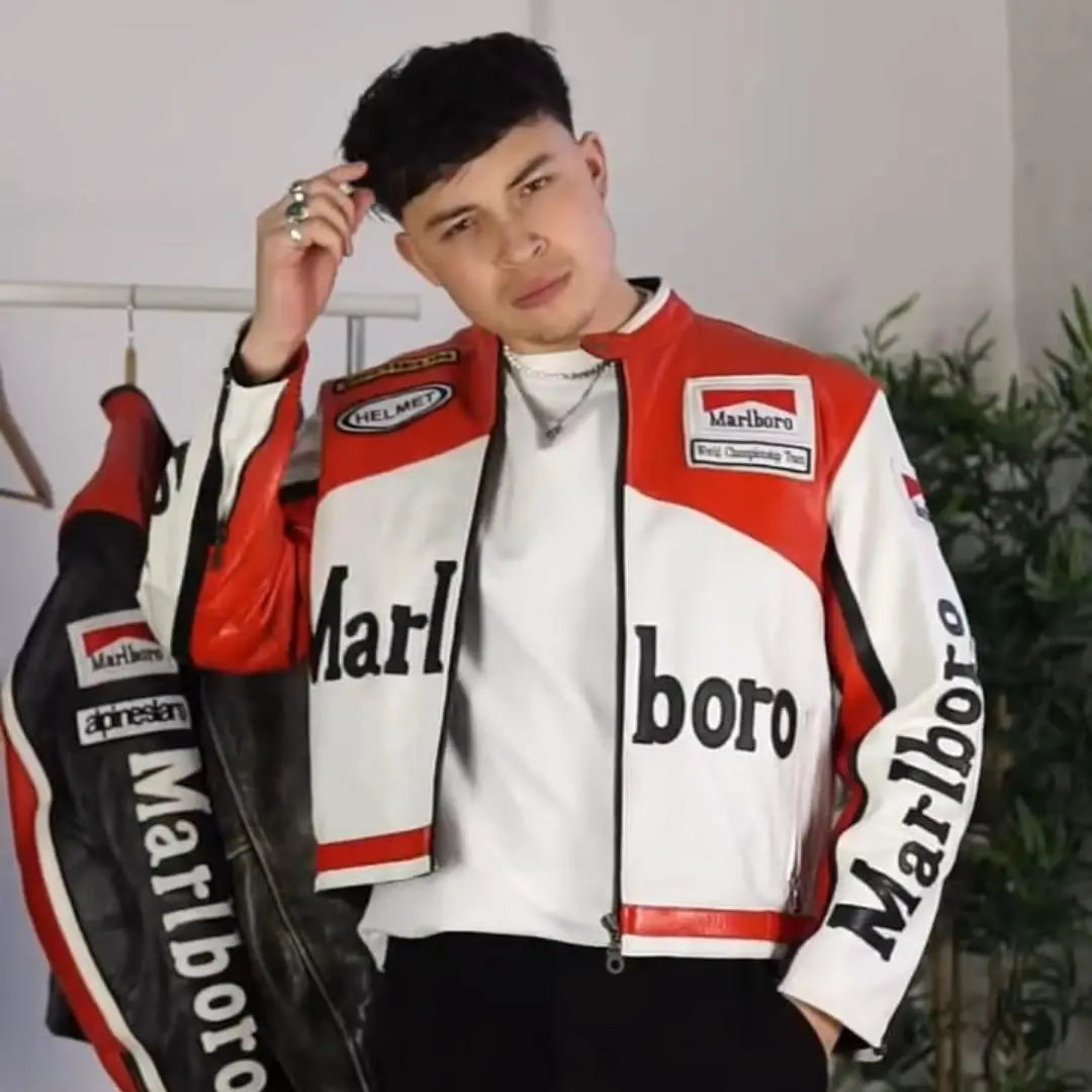 Marlboro Leather Jacket - Red & White - FEASSA