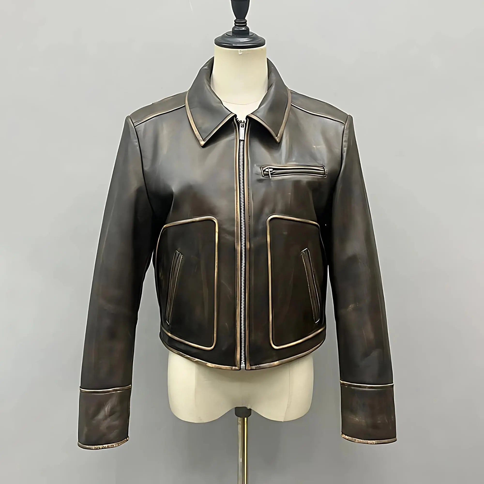 Lana Distressed Brown Leather Jacket - FEASSA