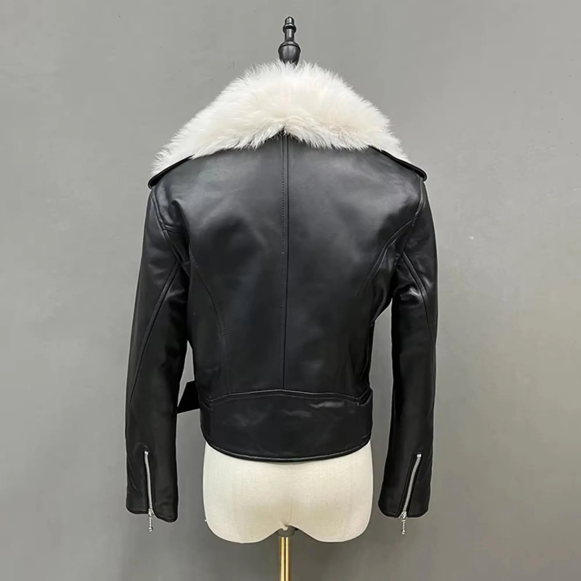 Fur Collar Biker Leather Jacket - FEASSA