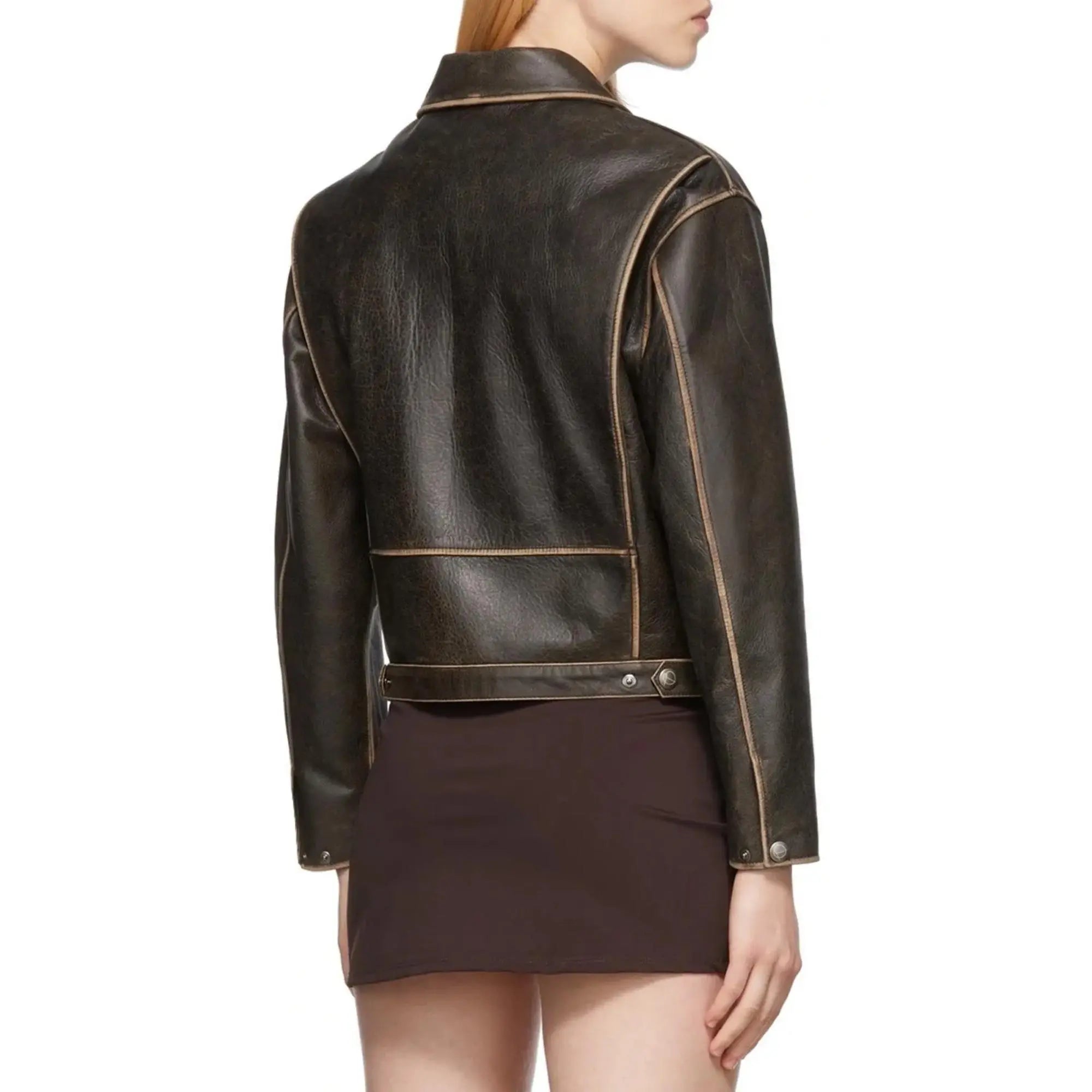 Distressed Brown Leather Jacket - FEASSA