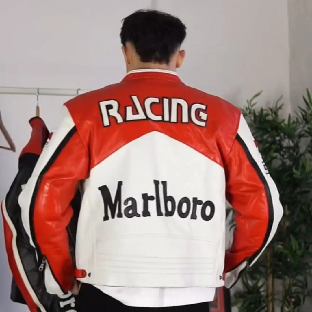 Marlboro Leather Jacket - Red & White - FEASSA