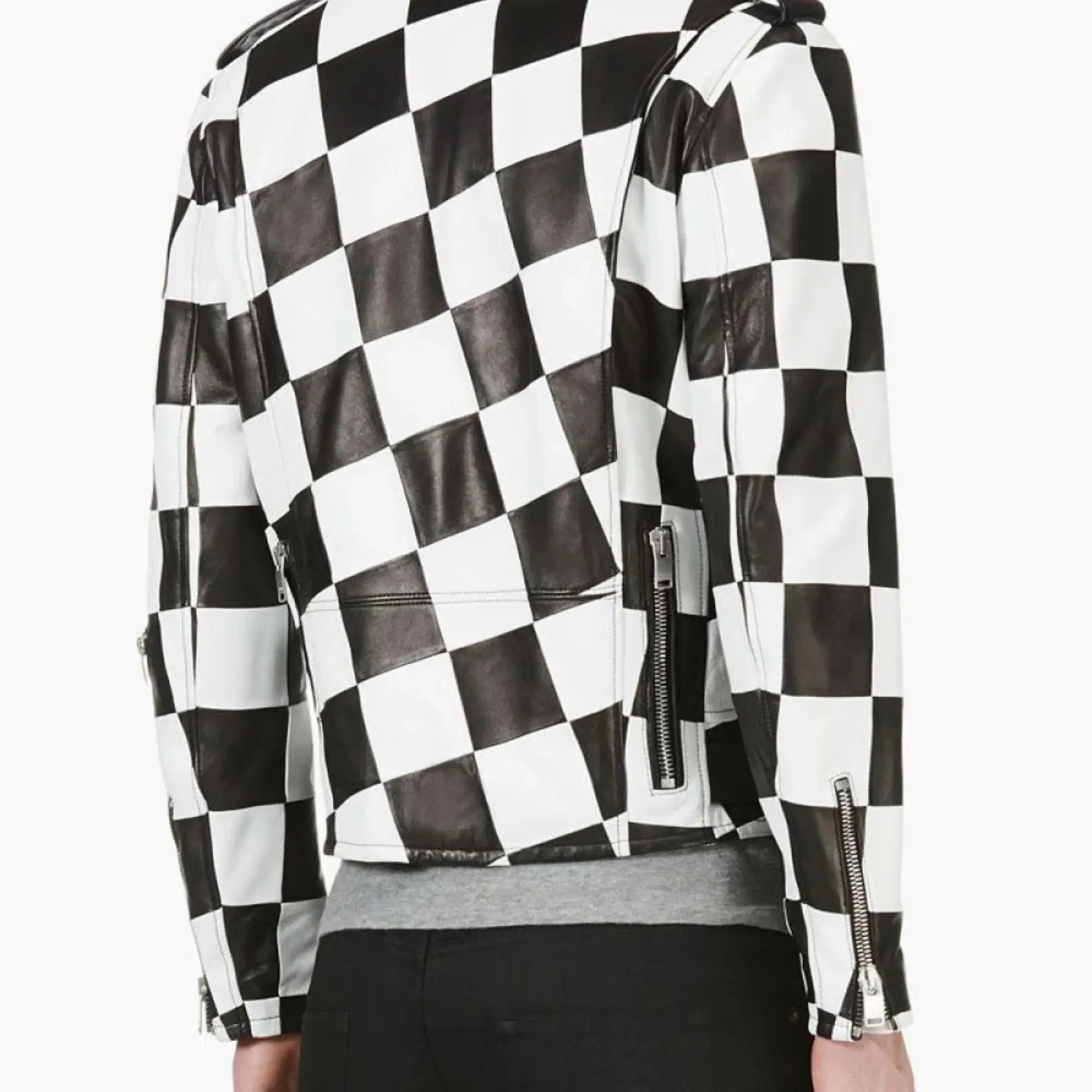 Belted CheckBoard Leather Jacket - FEASSA