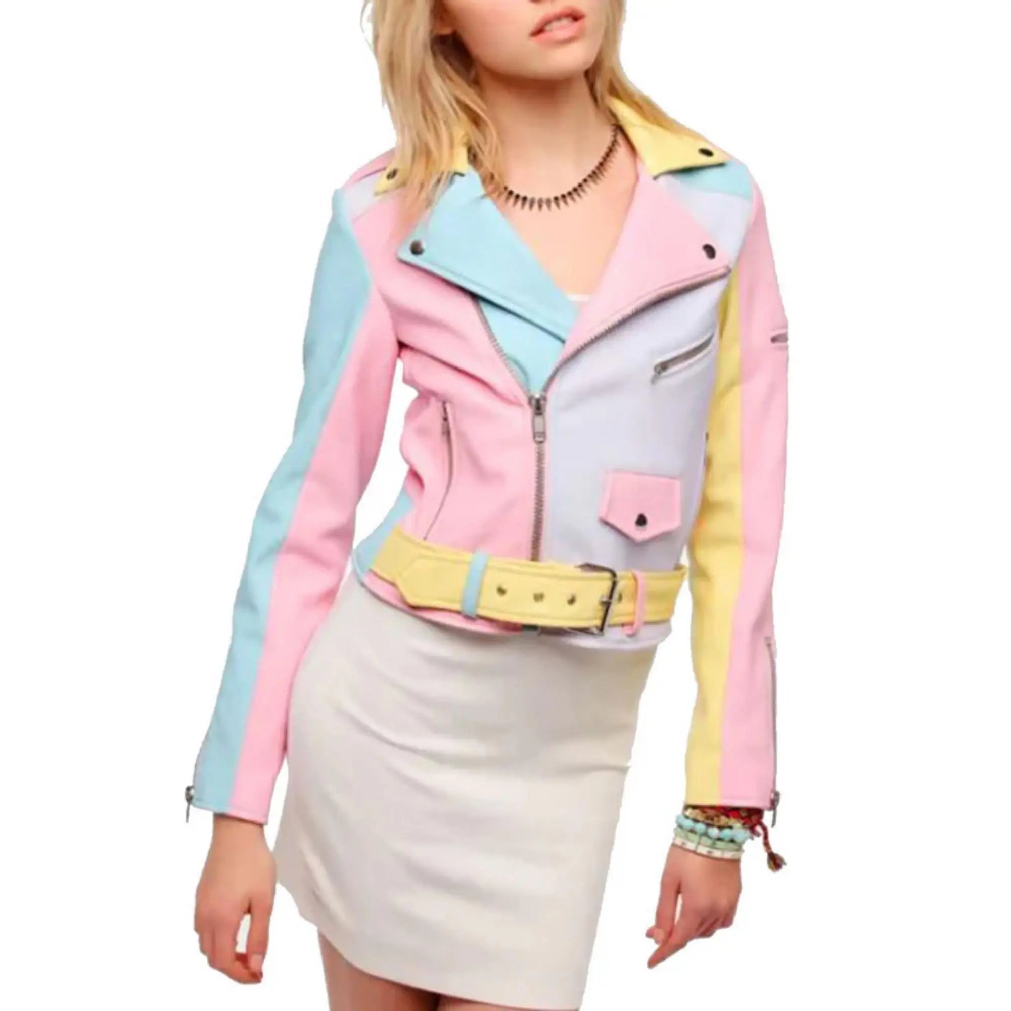 Rainbow Biker Pastel leather jacket - FEASSA