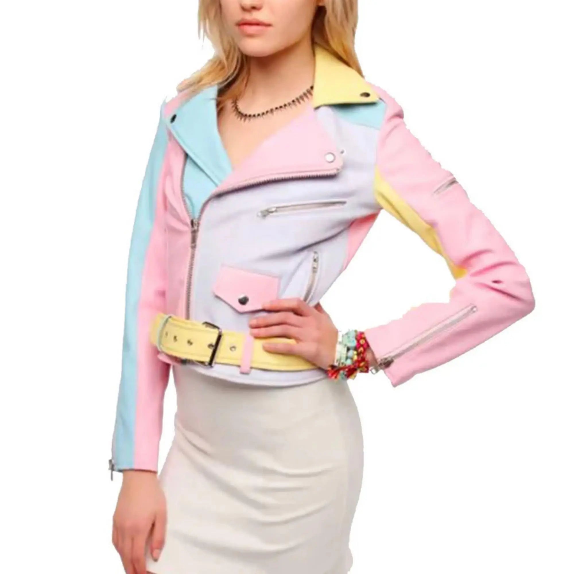 Rainbow Biker Pastel leather jacket - FEASSA