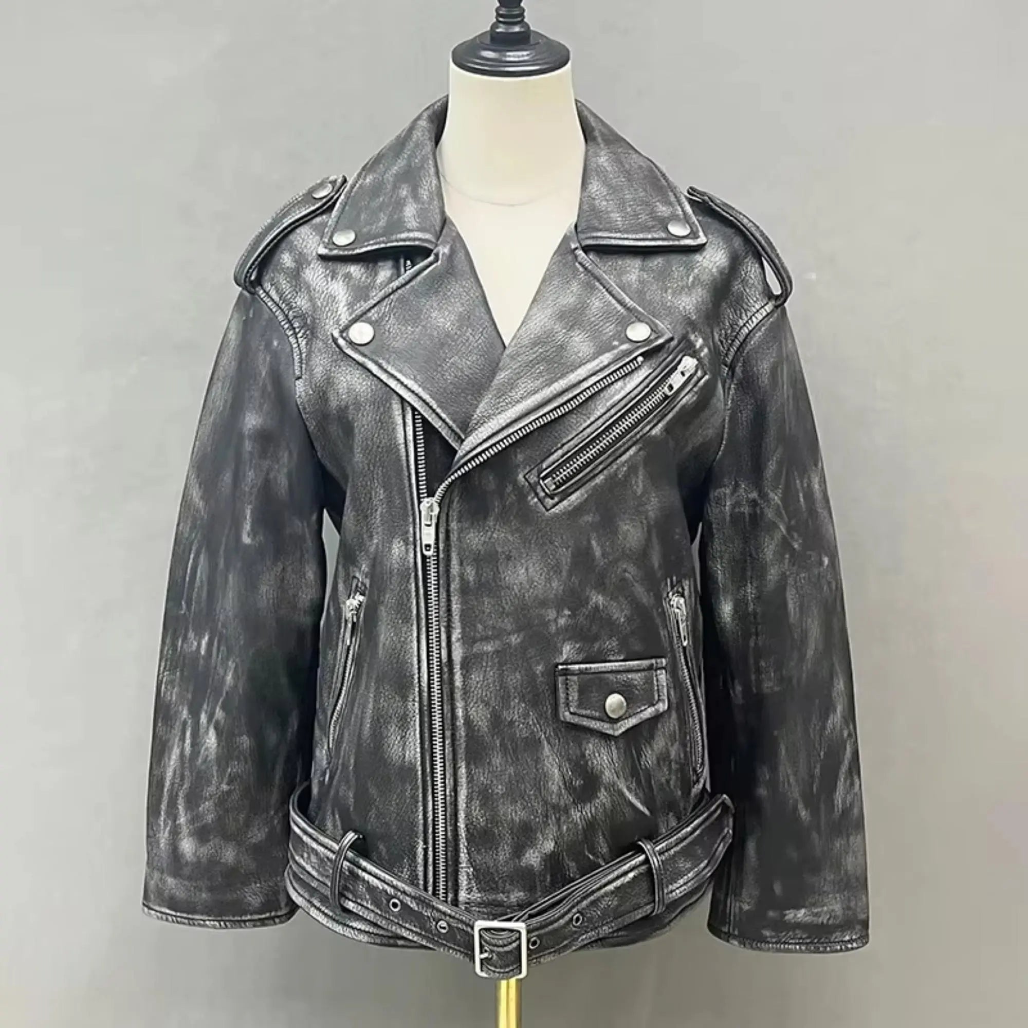 Belted CheckBoard Leather Jacket (Copy) - FEASSA