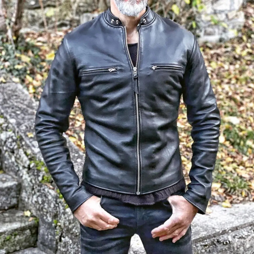 Cafe Racer Black Leather Jacket - FEASSA