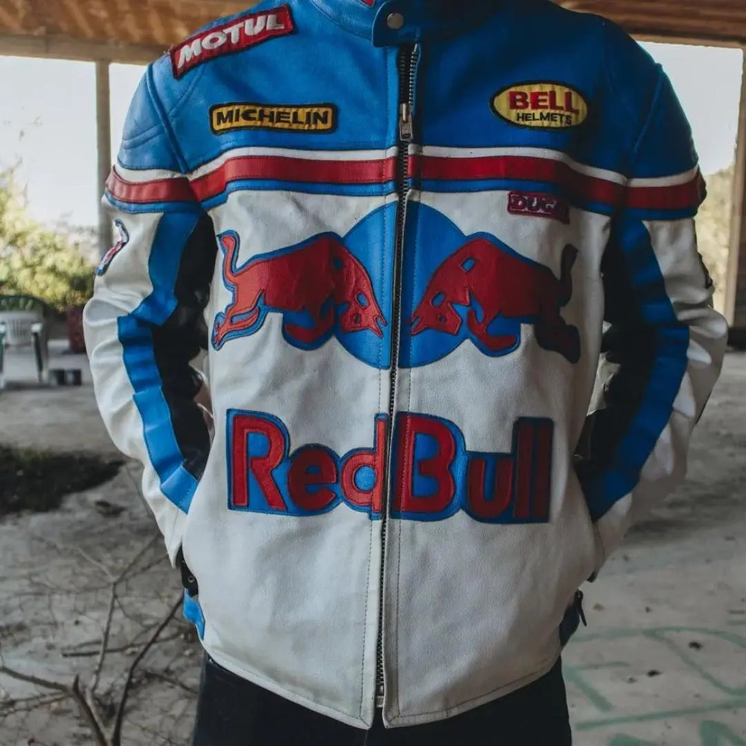 Redbull Leather Jacket - White & Blue - FEASSA