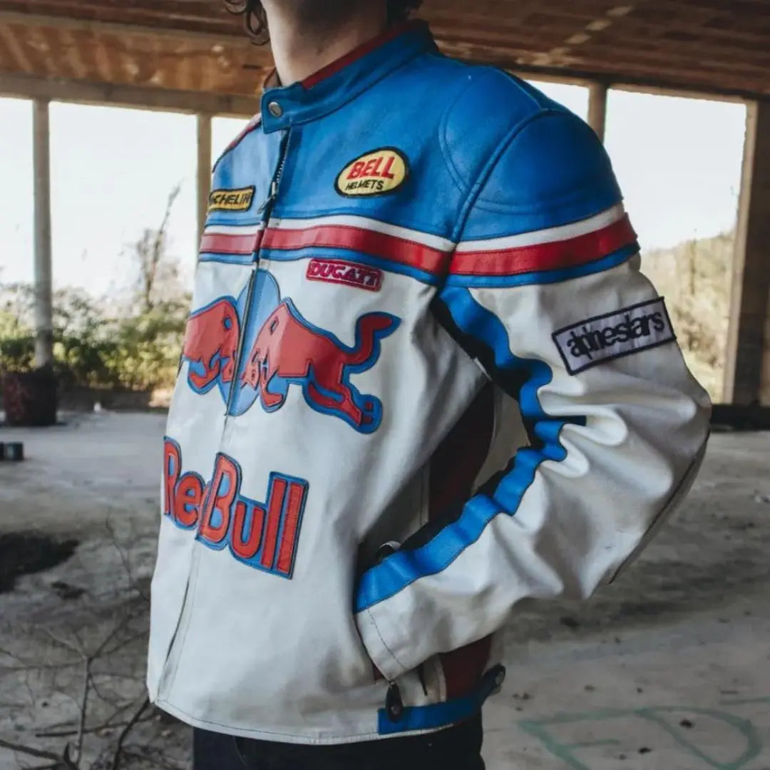 Redbull Leather Jacket - White & Blue - FEASSA