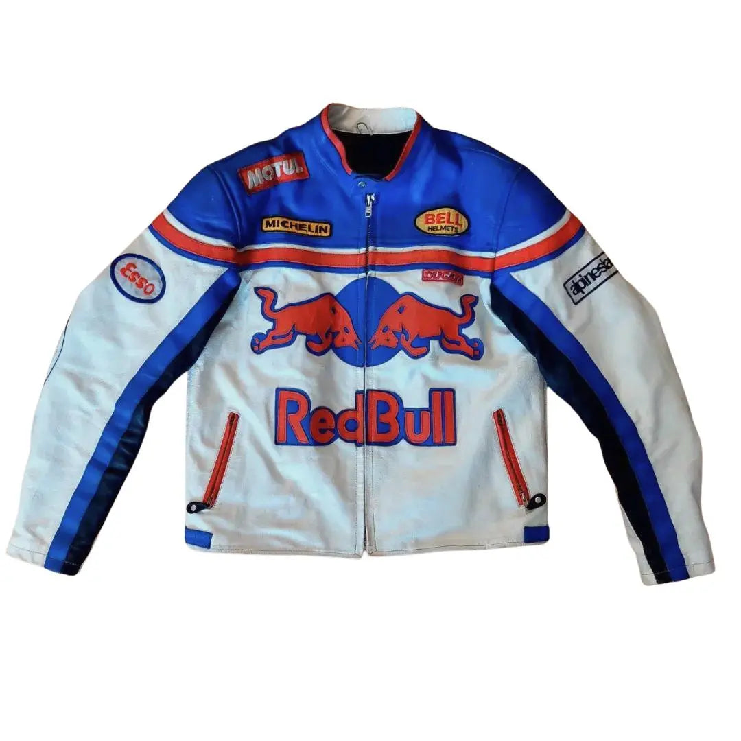 Redbull Leather Jacket - White & Blue - FEASSA