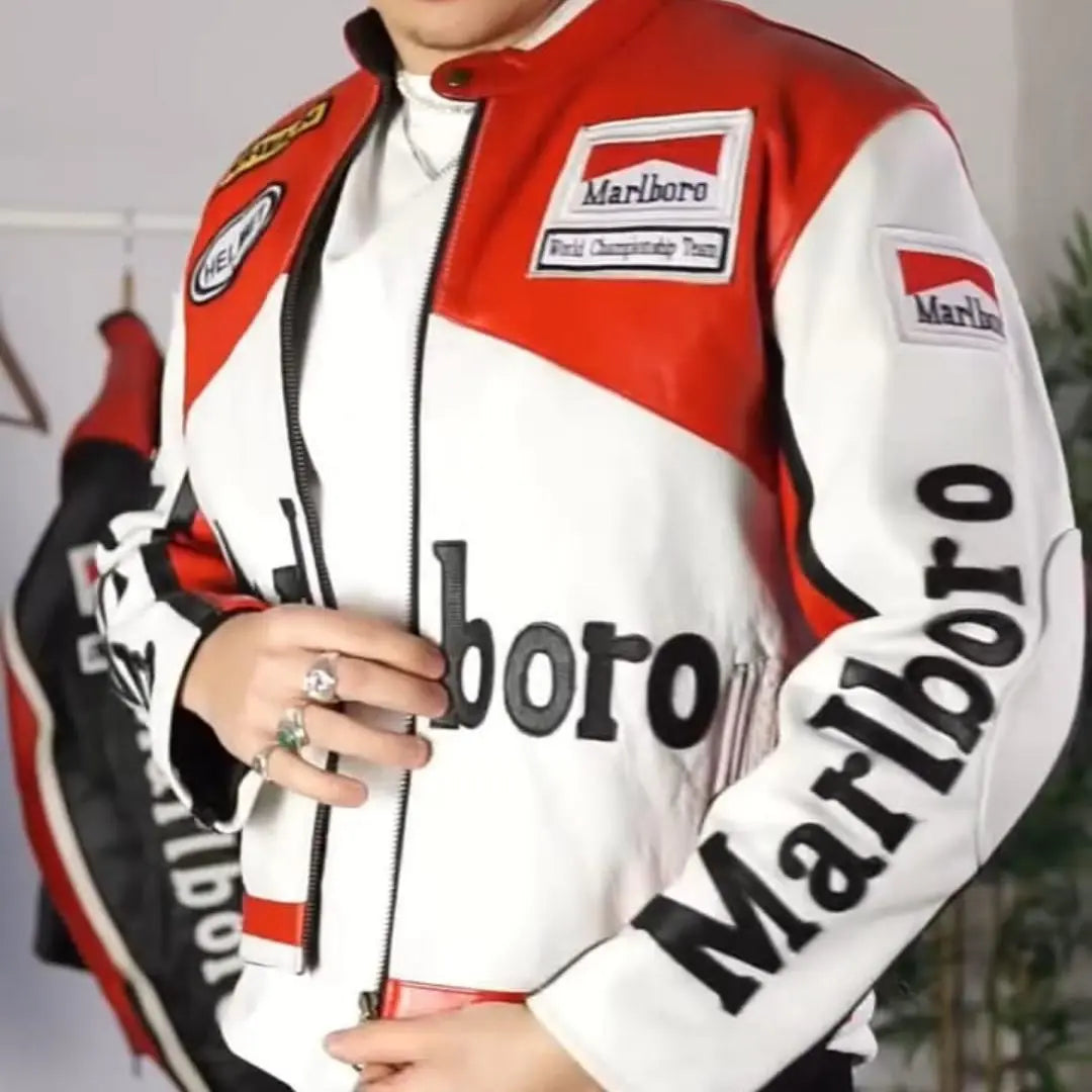 Marlboro Leather Jacket - Red & White - FEASSA