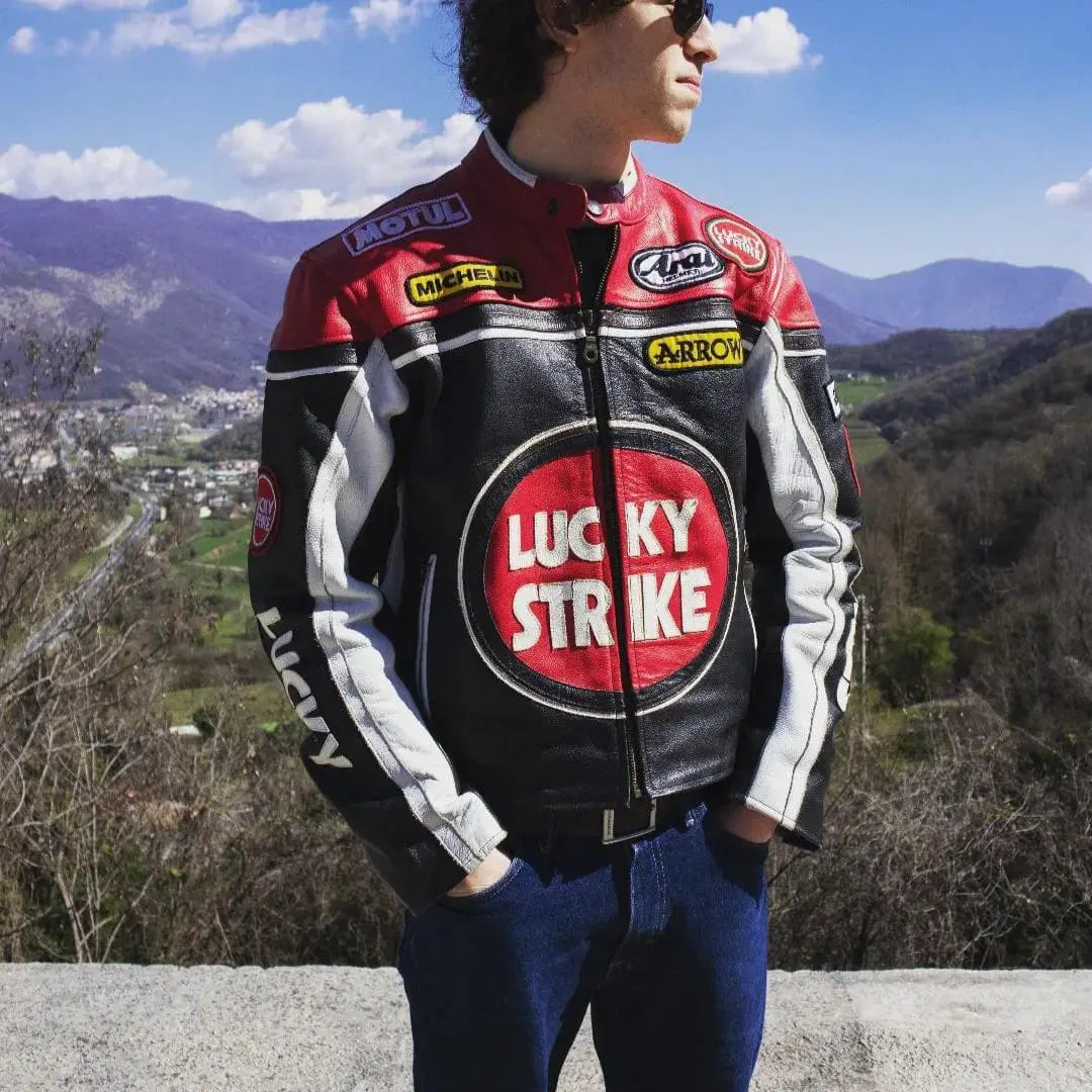 Lucky Strike Leather Jacket - Black & Red - FEASSA