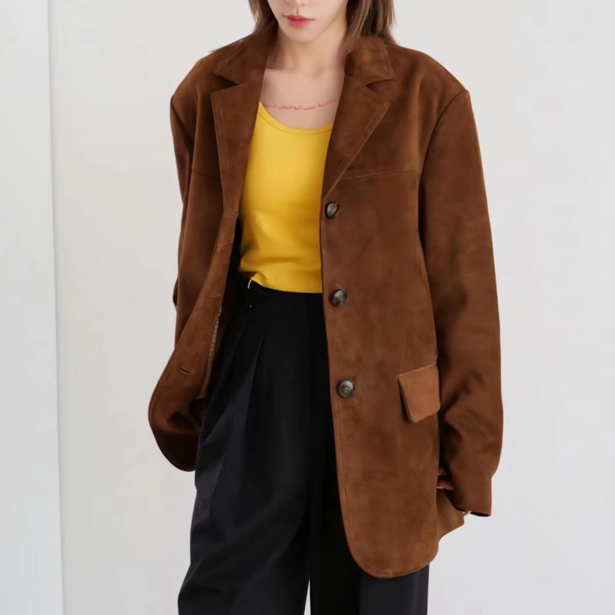 Brown Suede Leather Coat - FEASSA