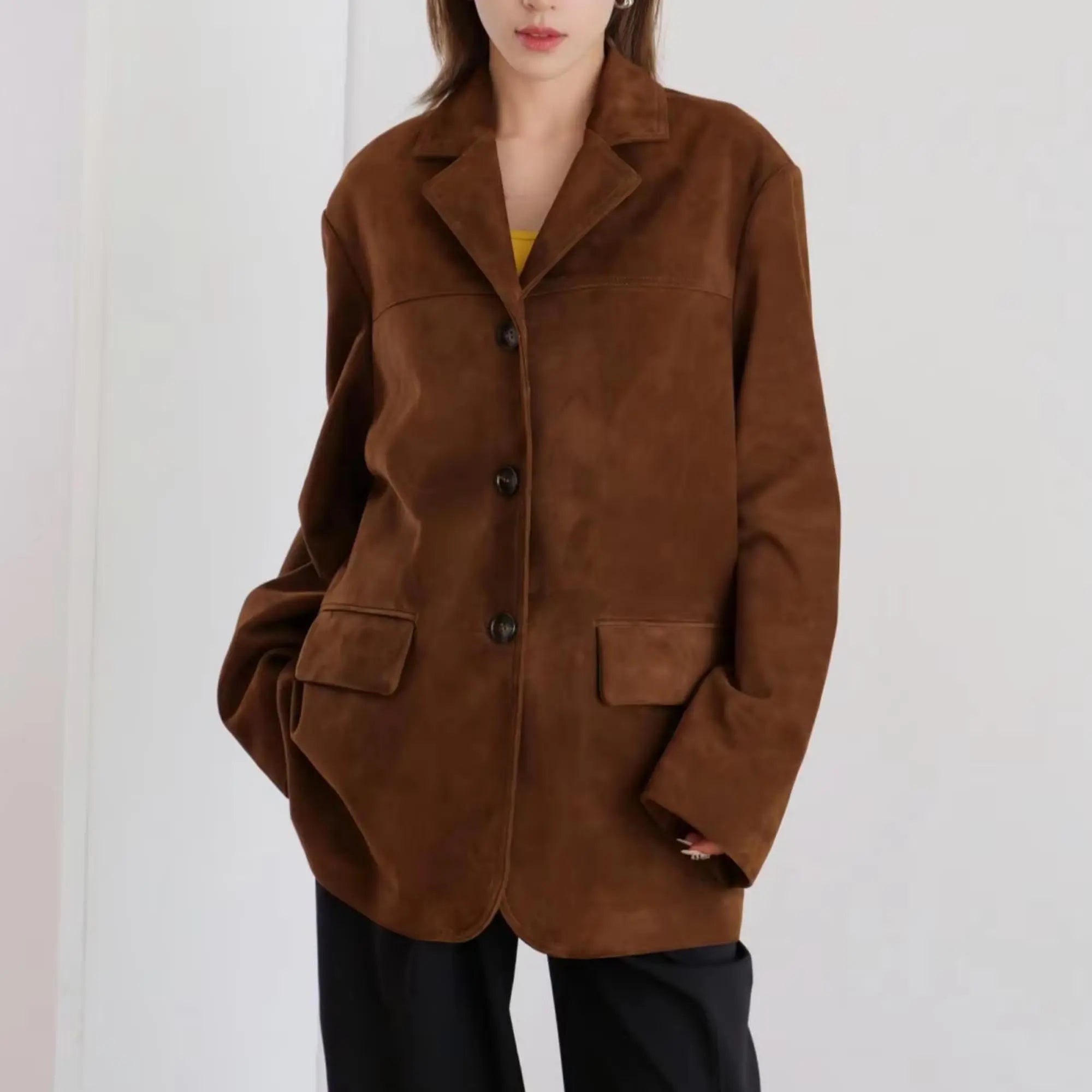 Brown Suede Leather Coat - FEASSA