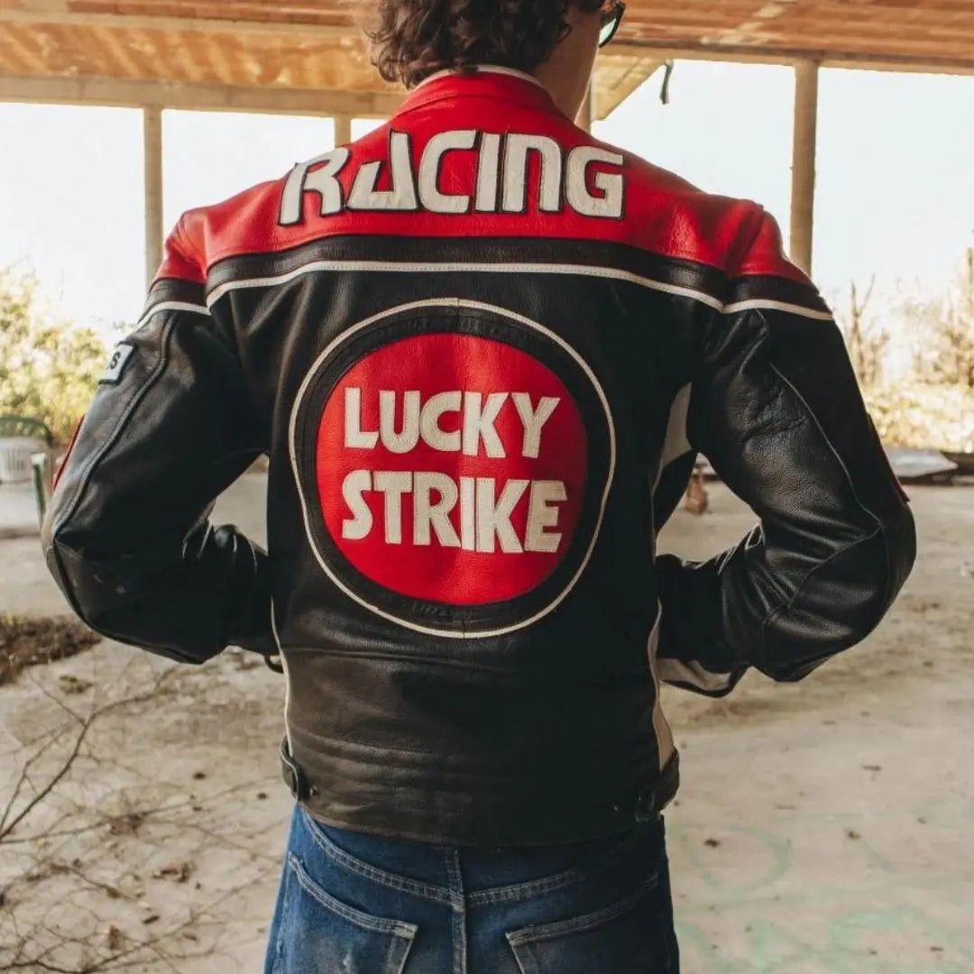 Lucky Strike Leather Jacket - Black & Red - FEASSA