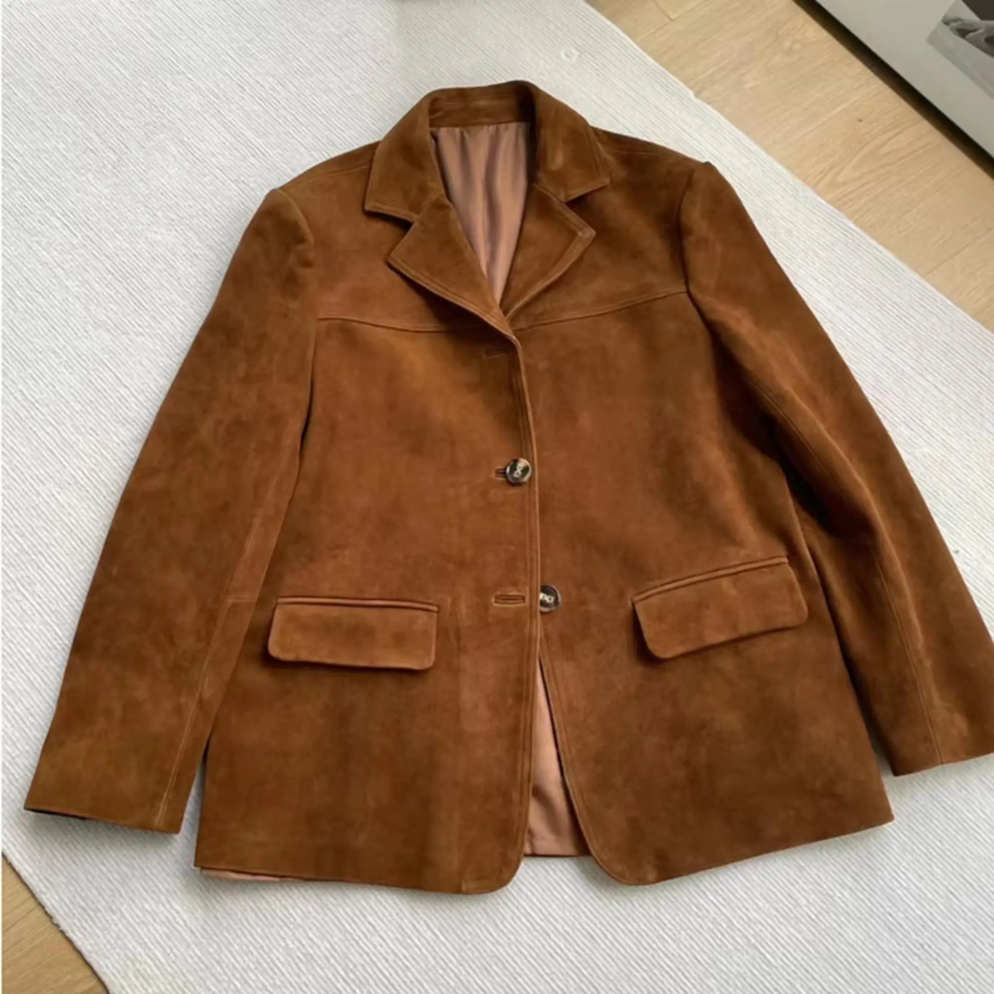 Brown Suede Leather Coat - FEASSA