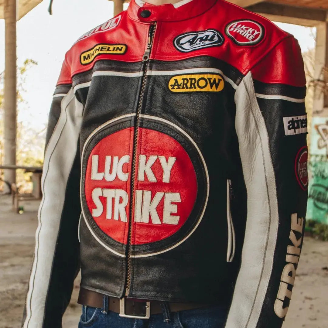 Lucky Strike Leather Jacket - Black & Red - FEASSA