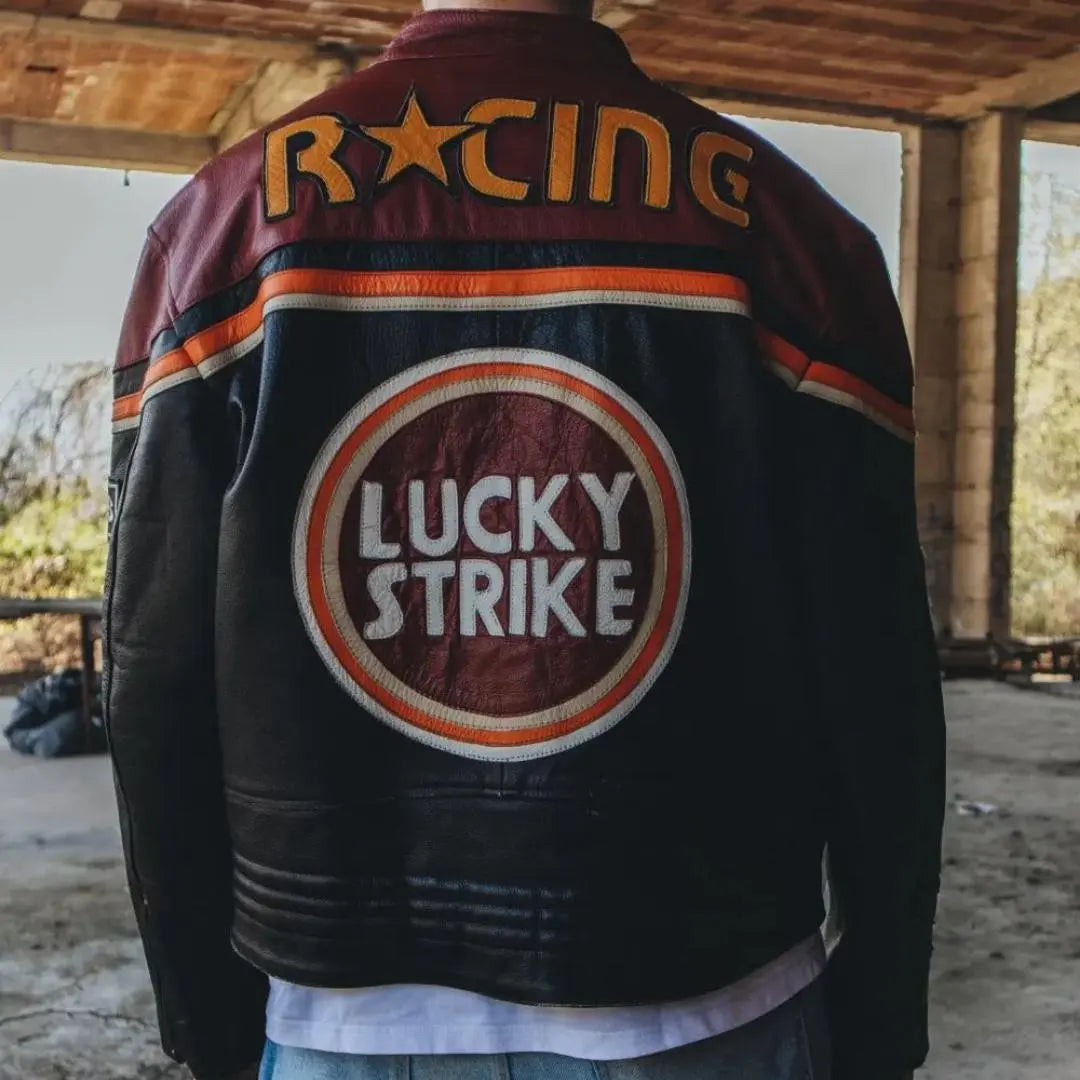 Lucky Strike Leather Jacket - Black & Dark Red - FEASSA