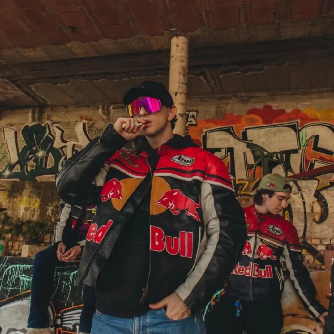 Redbull Leather Jacket - Red & Black (Yellow Logo) - FEASSA