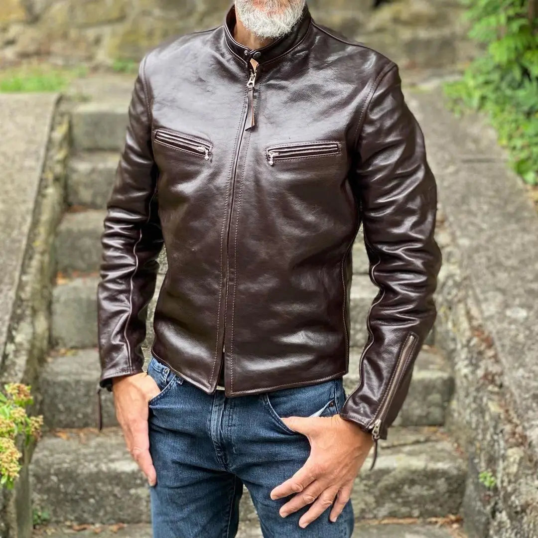 Cafe Racer Brown Leather Jacket - FEASSA