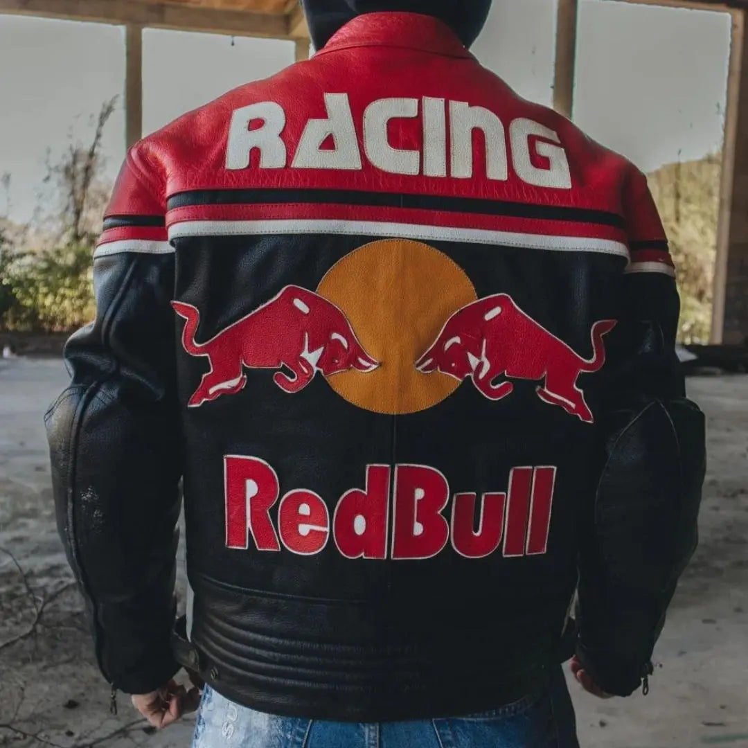 Redbull Leather Jacket - Red & Black (Yellow Logo) - FEASSA