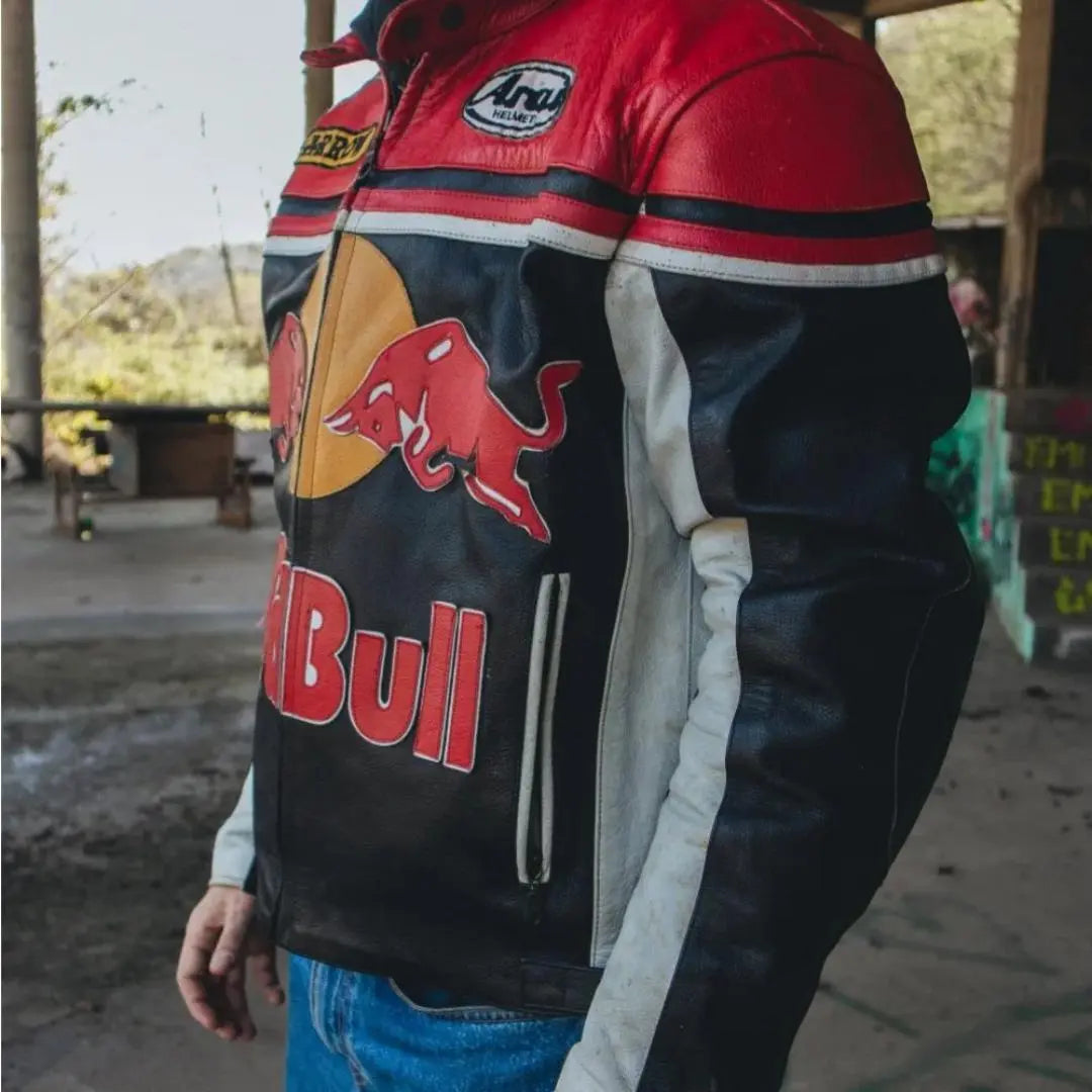 Redbull Leather Jacket - Red & Black (Yellow Logo) - FEASSA