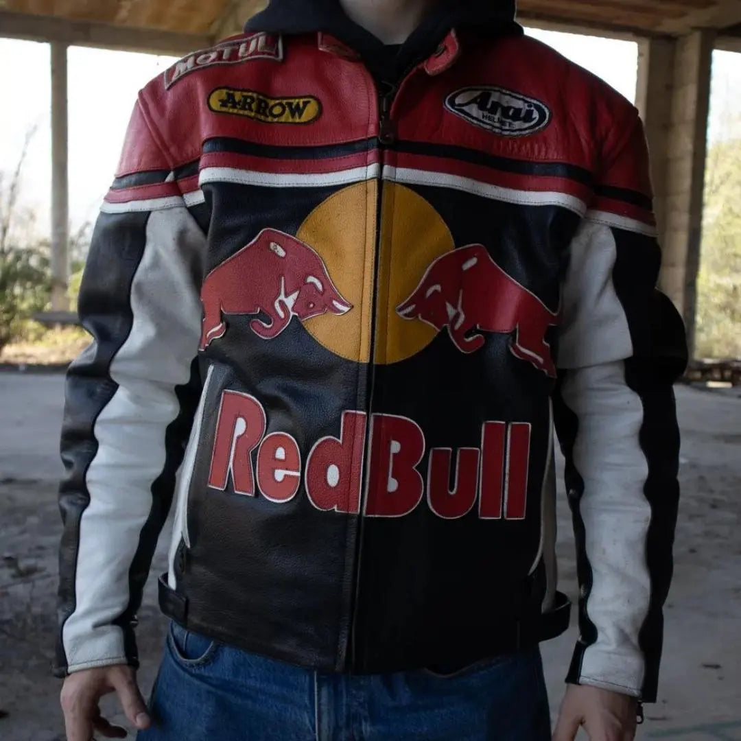 Redbull Leather Jacket - Red & Black (Yellow Logo) - FEASSA