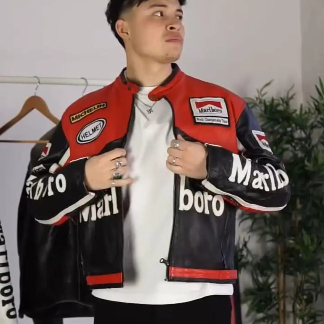 Marlboro Leather Jacket - Red & Black- FEASSA