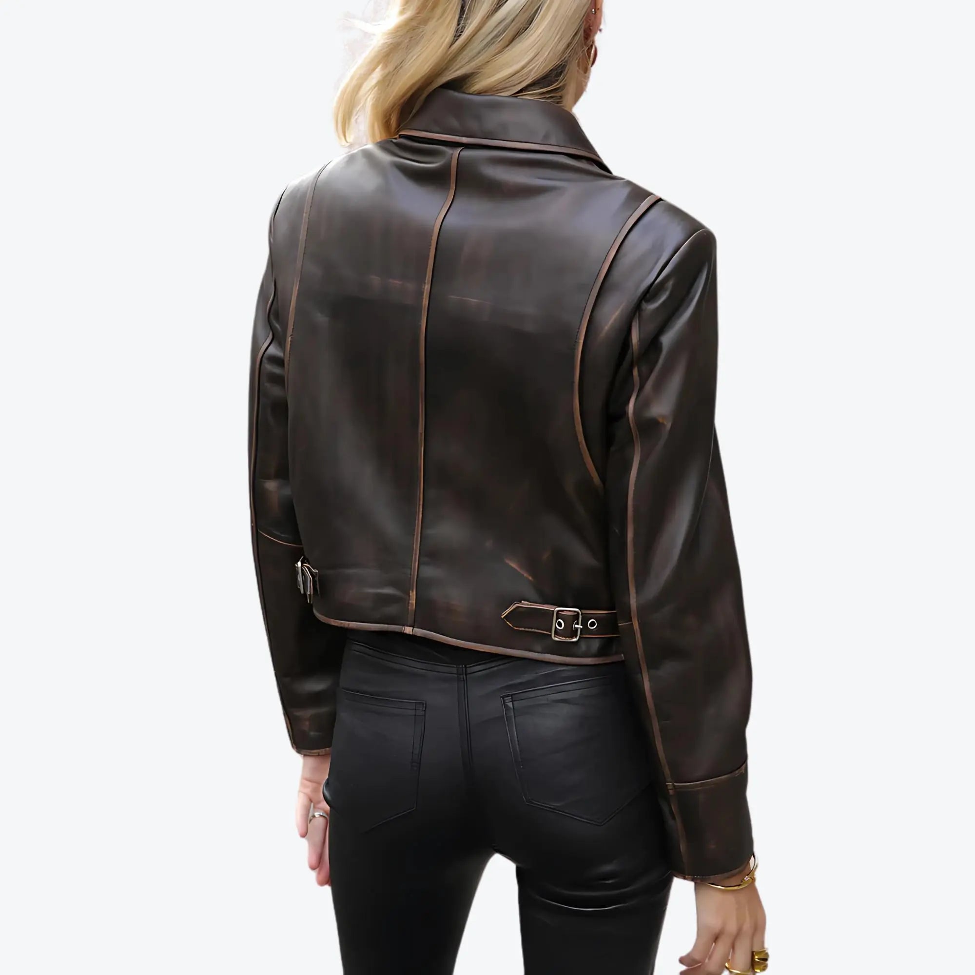 Lana Distressed Brown Leather Jacket - FEASSA